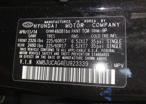 2014 Hyundai Tucson Se из США, поврежденный, VIN KM8JUCAG4EU923339